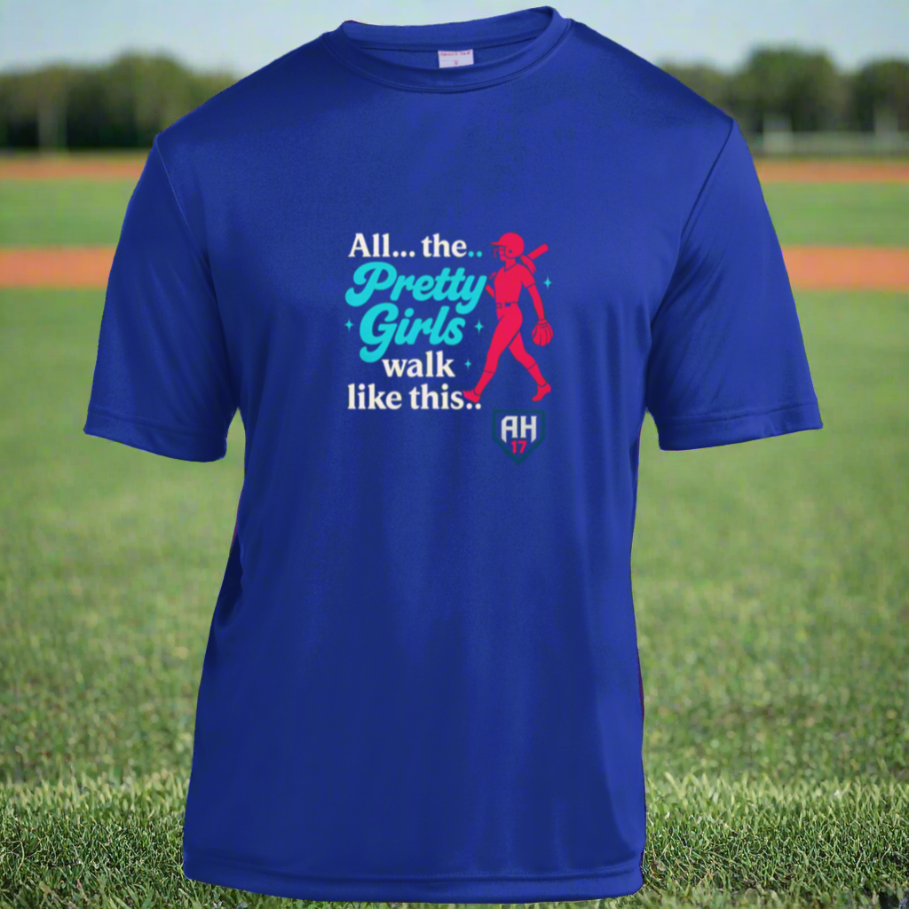Pretty Girls Walk Like This - Softball - Youth Moisture-Wicking T-Shirt